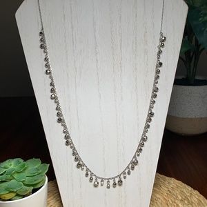 Gray Beaded and Crystal Rhinstone Silver tone Necklace, 28”-30.5”